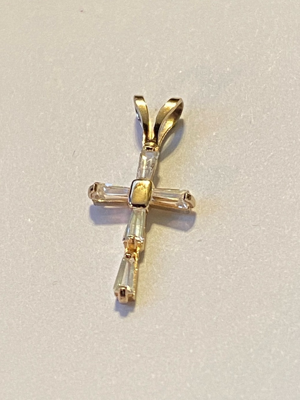 14k Yellow Gold Cross Pendant Cubic Zirconia Baguette Gold Cross
